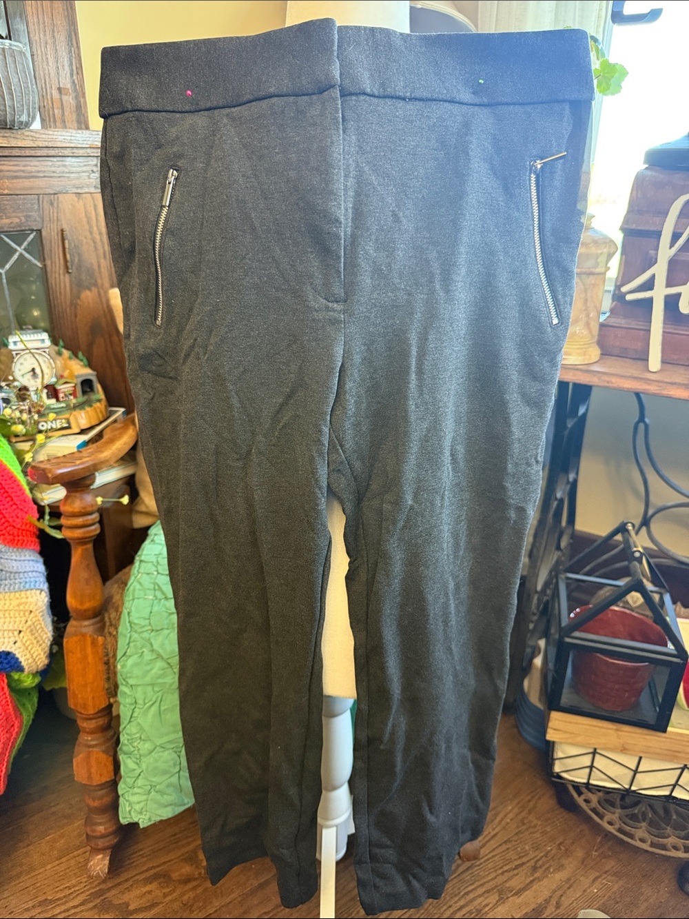 Worthington Gray Flare Pants with Zip Accents